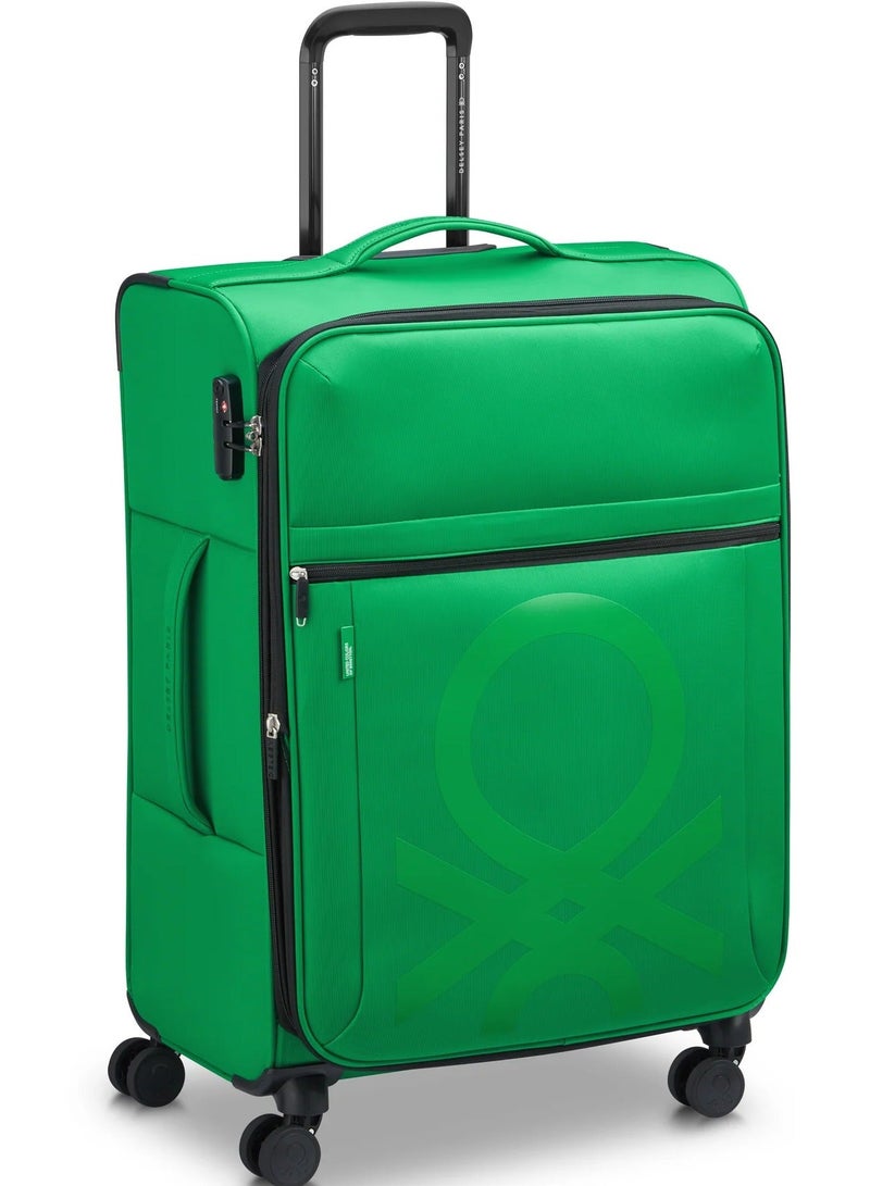 UNITED COLORS OF BENETTON Color Block 69 Cm 4-Double Wheeled Softside Expandable Check-In Luggage Trolley Case - Green - Image 2